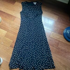 Navy and White Polka Dot Dress-Midi